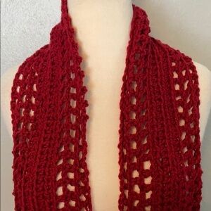 Handmade Scarf With Fringe Ends Burgundy Red